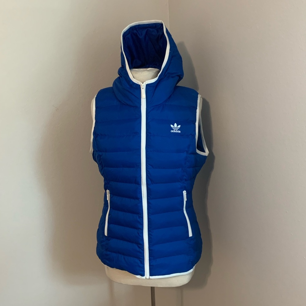 Adidas hooded puffer vest royal size medium